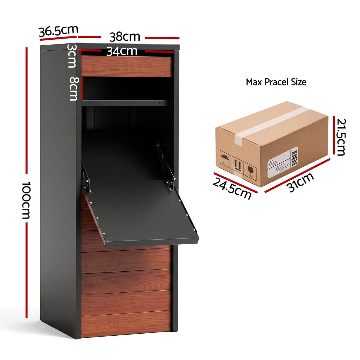 Gardeon Parcel Letterbox Drop Box Package Slot MailBox Walnut