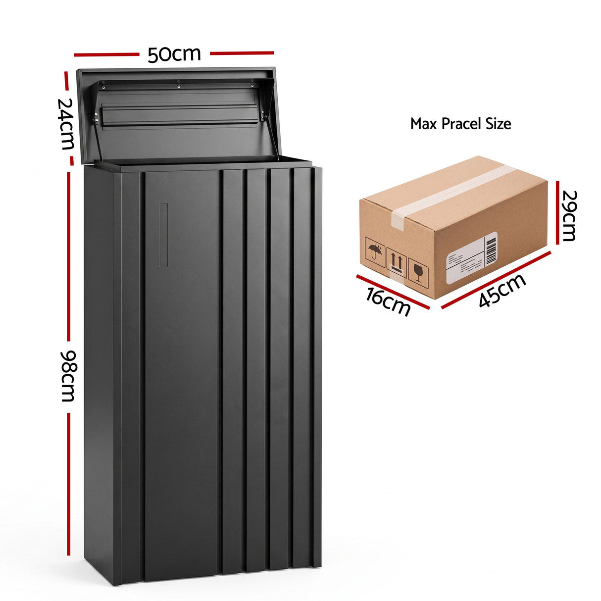 Gardeon Parcel Letterbox Drop Box Package Slot MailBox Black