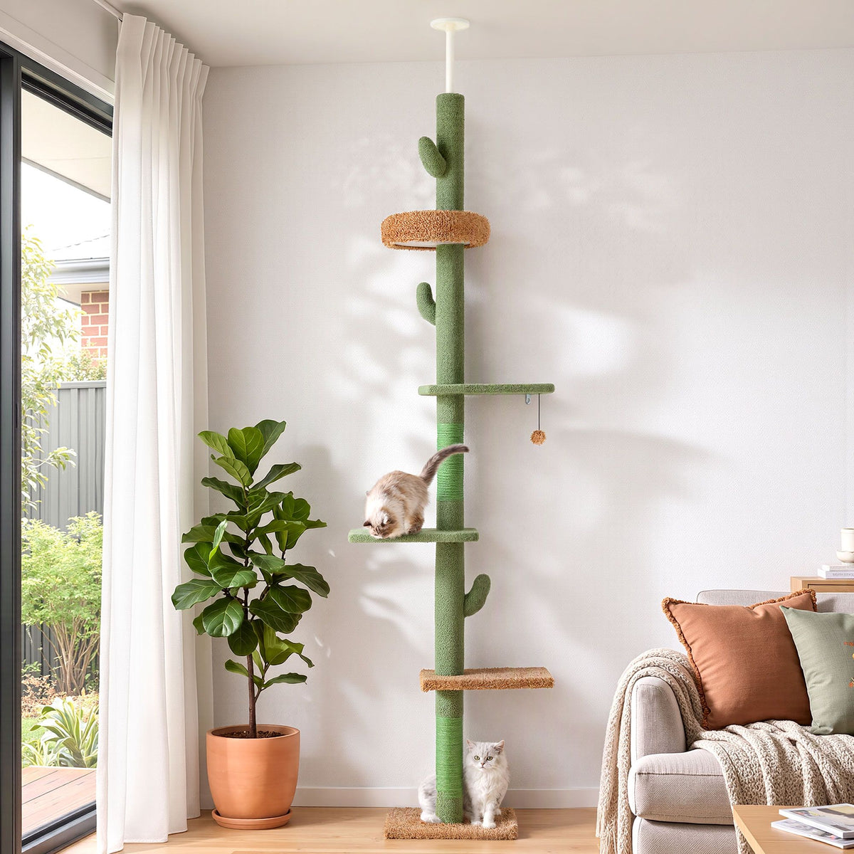i.Pet Cat Tree Tower Scratching Post Scratcher Floor to Ceiling Cats Bed 290cm