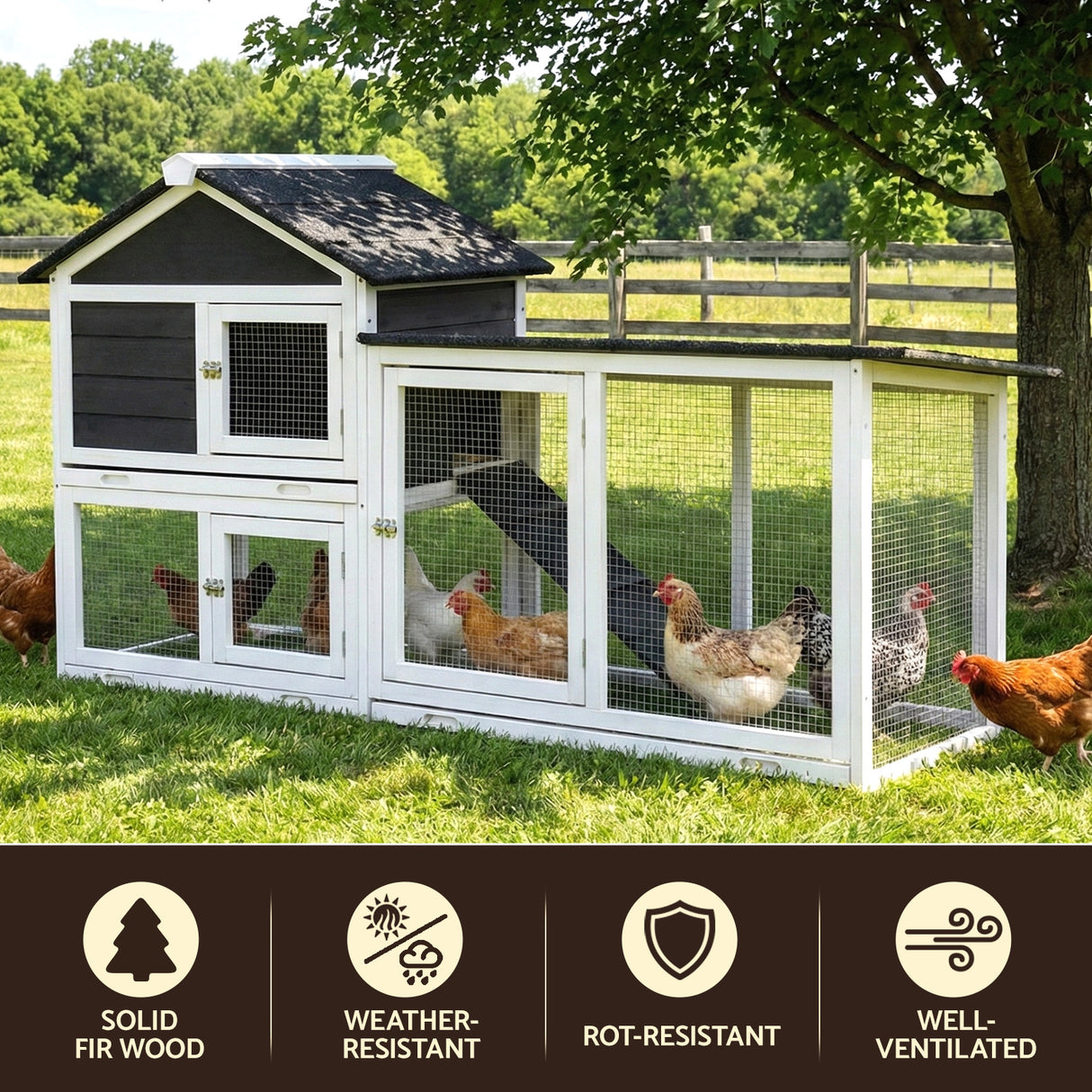 i.Pet Chicken Coop Rabbit Hutch Extra Large Wooden Run Cage House With Run Cage