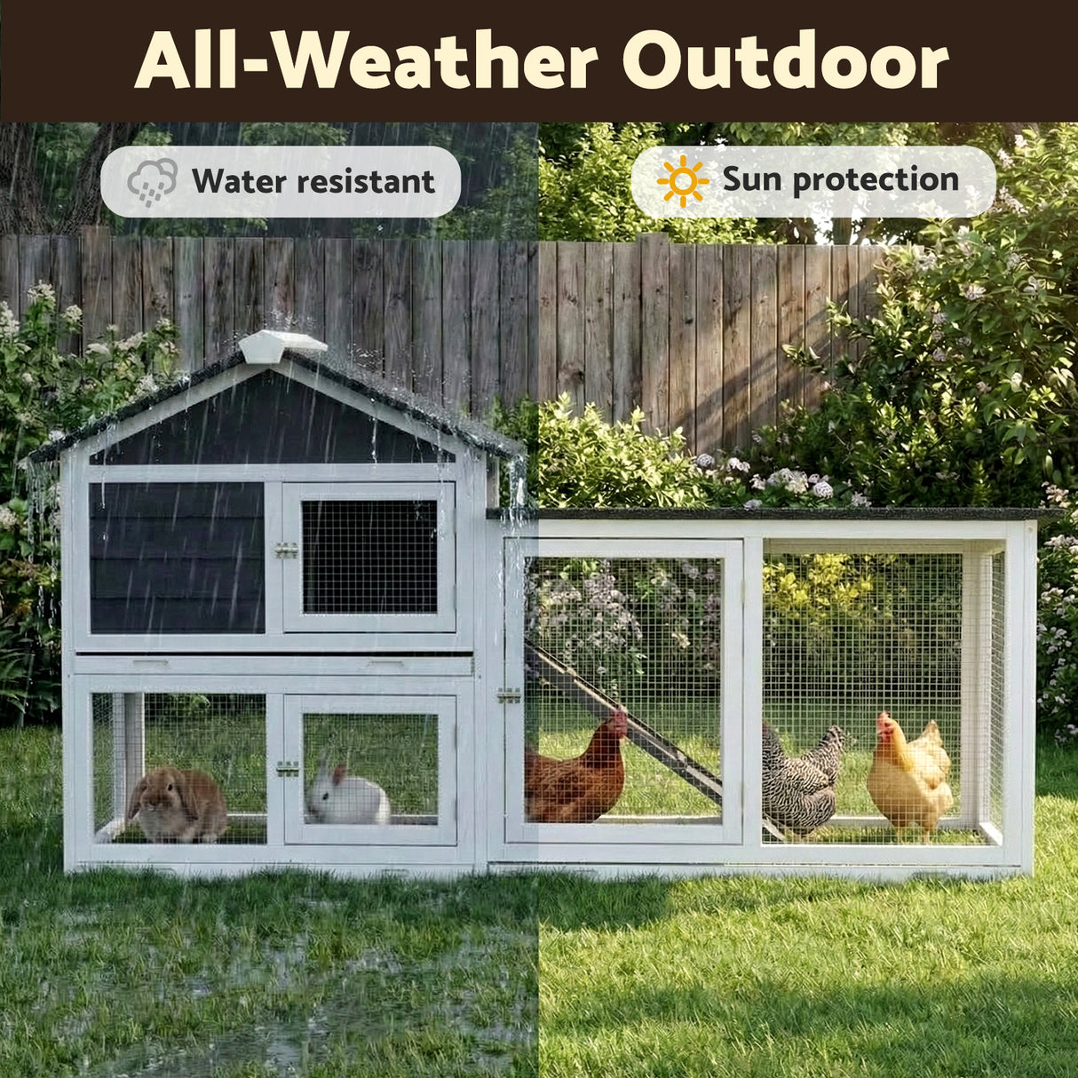 i.Pet Chicken Coop Rabbit Hutch Extra Large Wooden Run Cage House With Run Cage