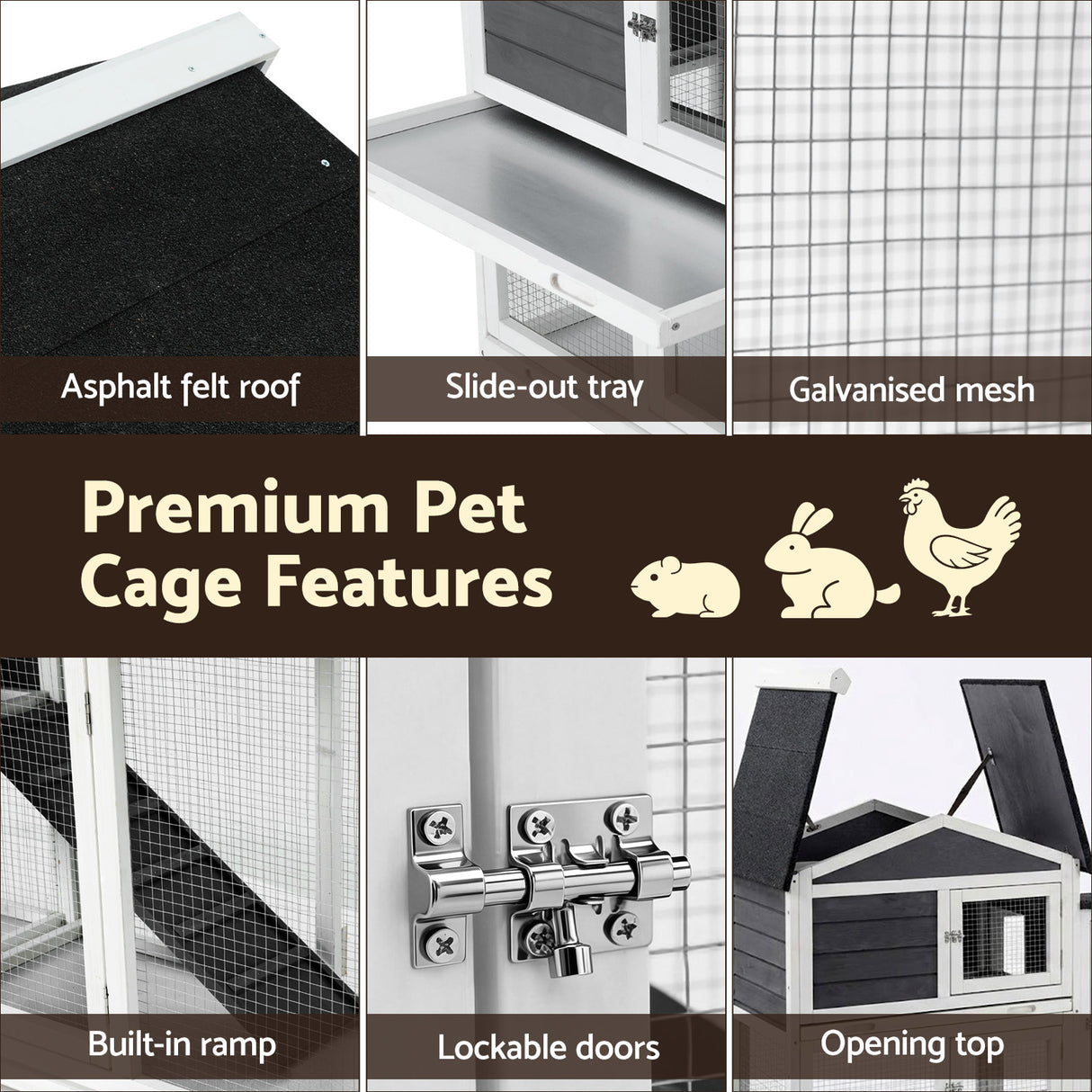 i.Pet Chicken Coop Rabbit Hutch Extra Large Wooden Run Cage House With Run Cage