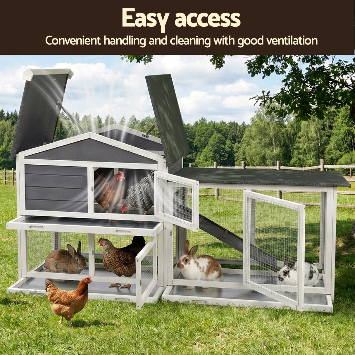 i.Pet Chicken Coop Rabbit Hutch Extra Large Wooden Run Cage House With Run Cage
