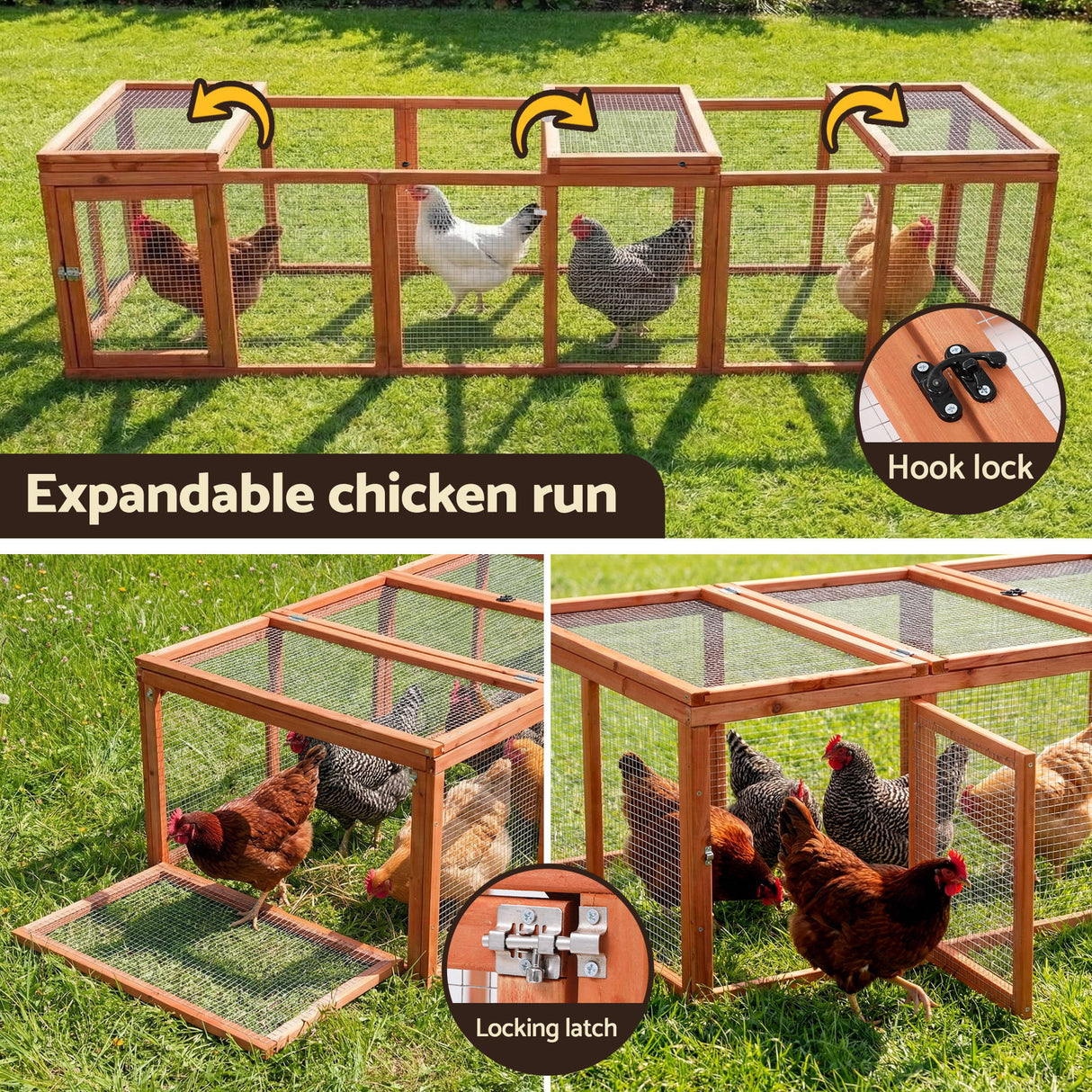 i.Pet Chicken Coop Wooden Pet Run Rabbit Hutch Large Outdoor Cage with Play Area Brown