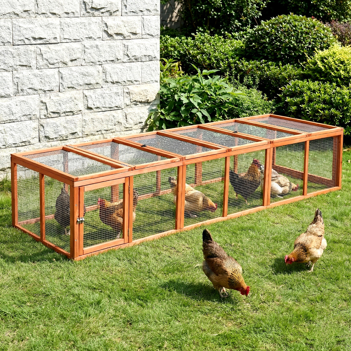 i.Pet Chicken Coop Wooden Pet Run Rabbit Hutch Large Outdoor Cage with Play Area Brown