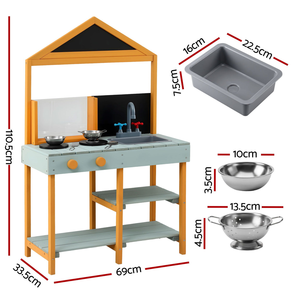 Keezi Kids Mud Kitchen Play Kitchen Toy Kitchen Set with Blackboard 110cm