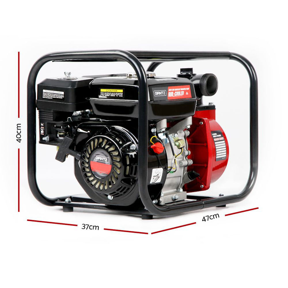 Giantz Petrol Water Pump 7HP Max, 2" High Flow 4-Stroke Engine Transfer Fire Fighting Pumps Rain Tank Oil Irrigation Garden Farm Pond Outdoor Irrigations, w Hose Fittings Inlet Filter Rubber Feet Red