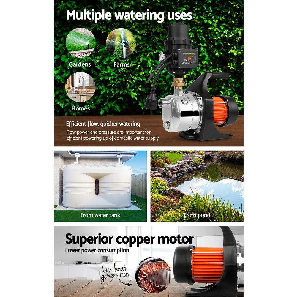 Giantz Garden Water Pump 1500W Max. High Pressure Tank Rain Farm Irrigation Black