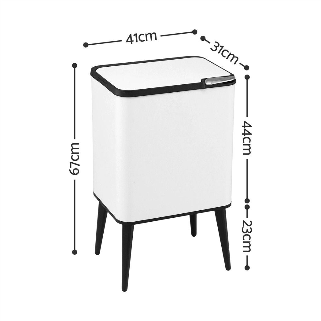 Cefito 36L Rubbish Bin Dual Compartment Kitchen Waste Bin Removable Legs White