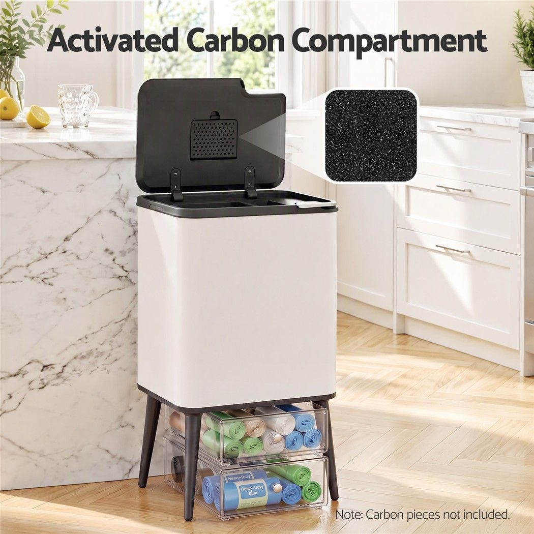 Cefito 36L Rubbish Bin Dual Compartment Kitchen Waste Bin Removable Legs White