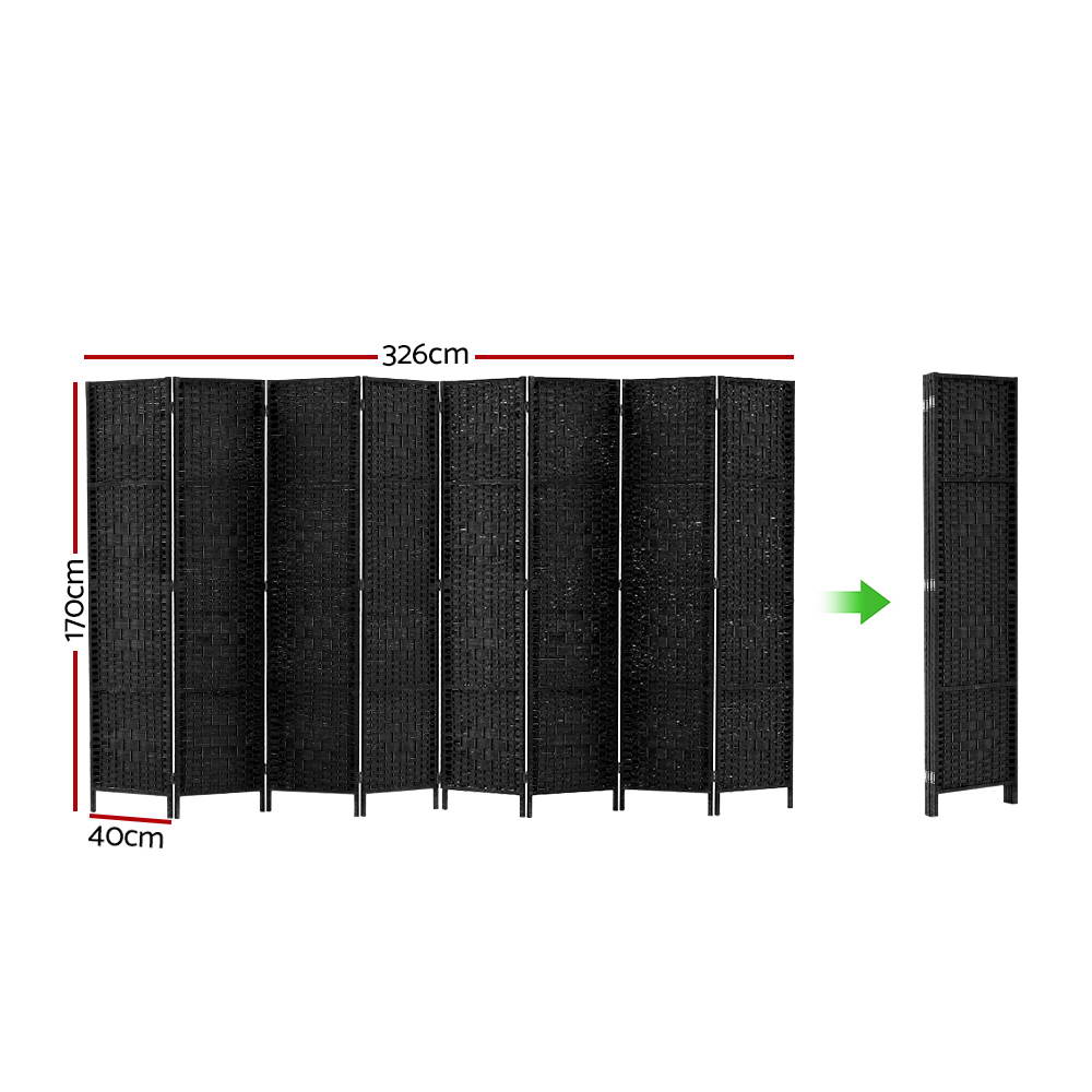 8 Panel Room Divider Screen 325x170cm Clover Black