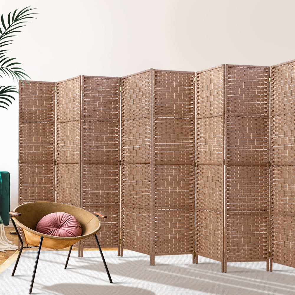 8 Panel Room Divider Screen Woven Brown