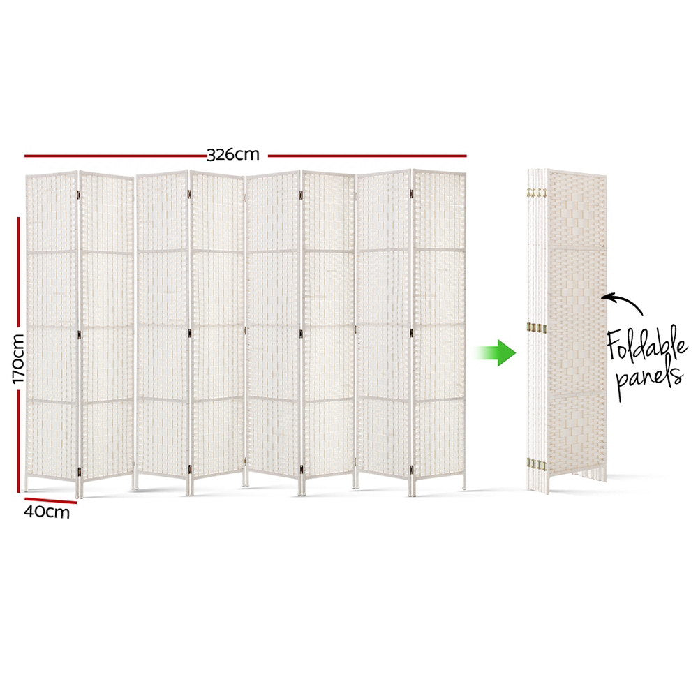 8 Panel Room Divider Screen Woven White