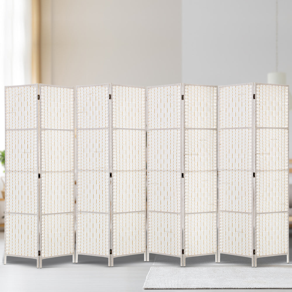 8 Panel Room Divider Screen Woven White