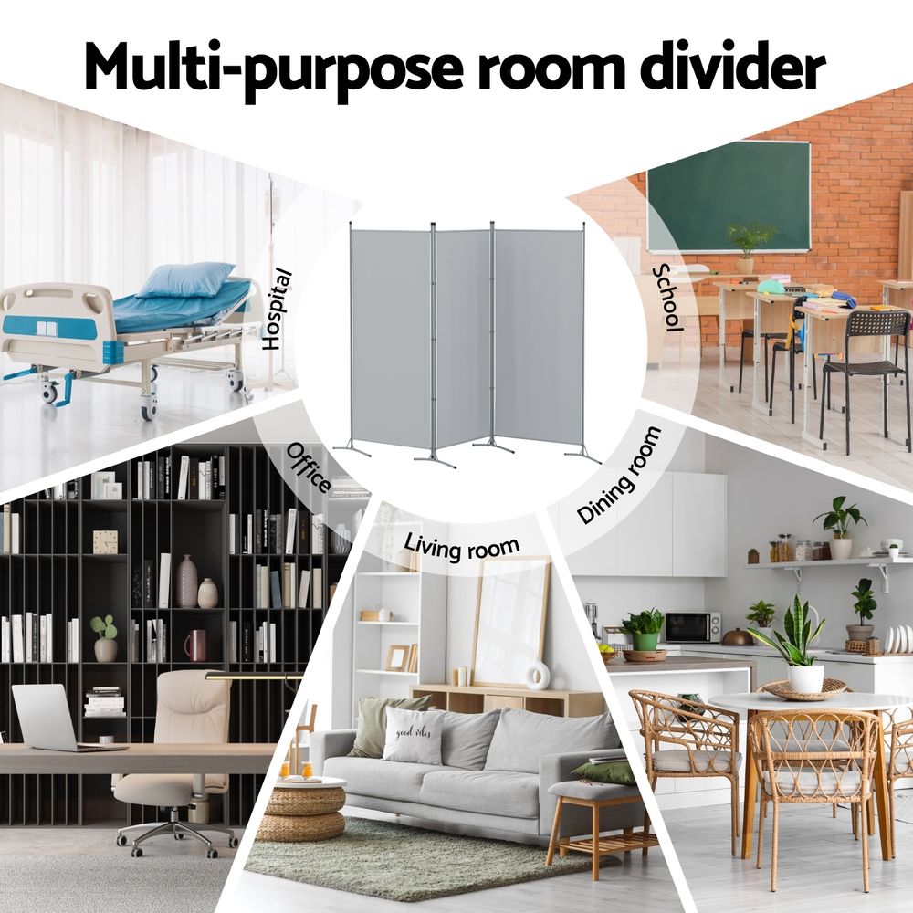 Artiss 3 Panel Room Divider Set of 2 Folding Privacy Screen Fabric Room Separator Partition Grey