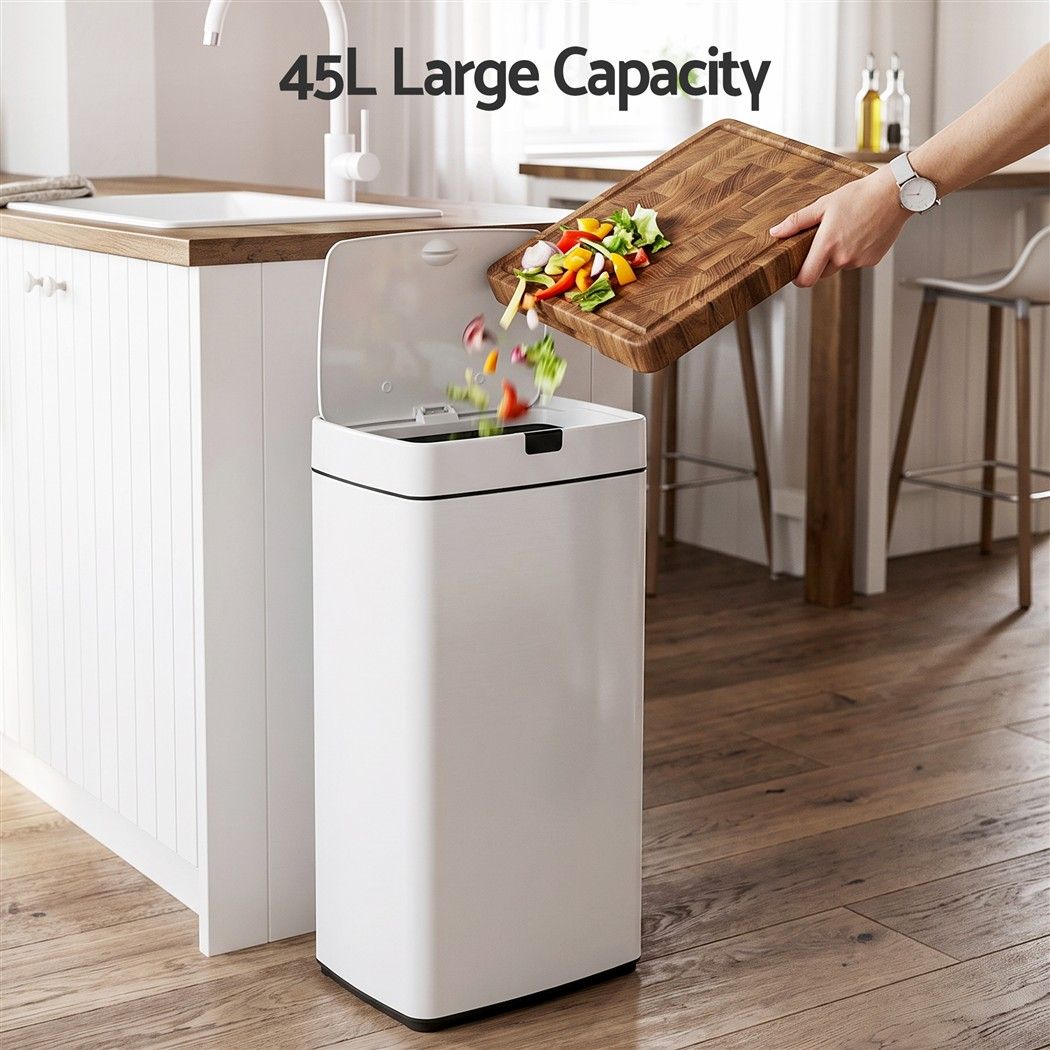 Devanti 45L Motion Sensor Bin Rubbish Automatic White