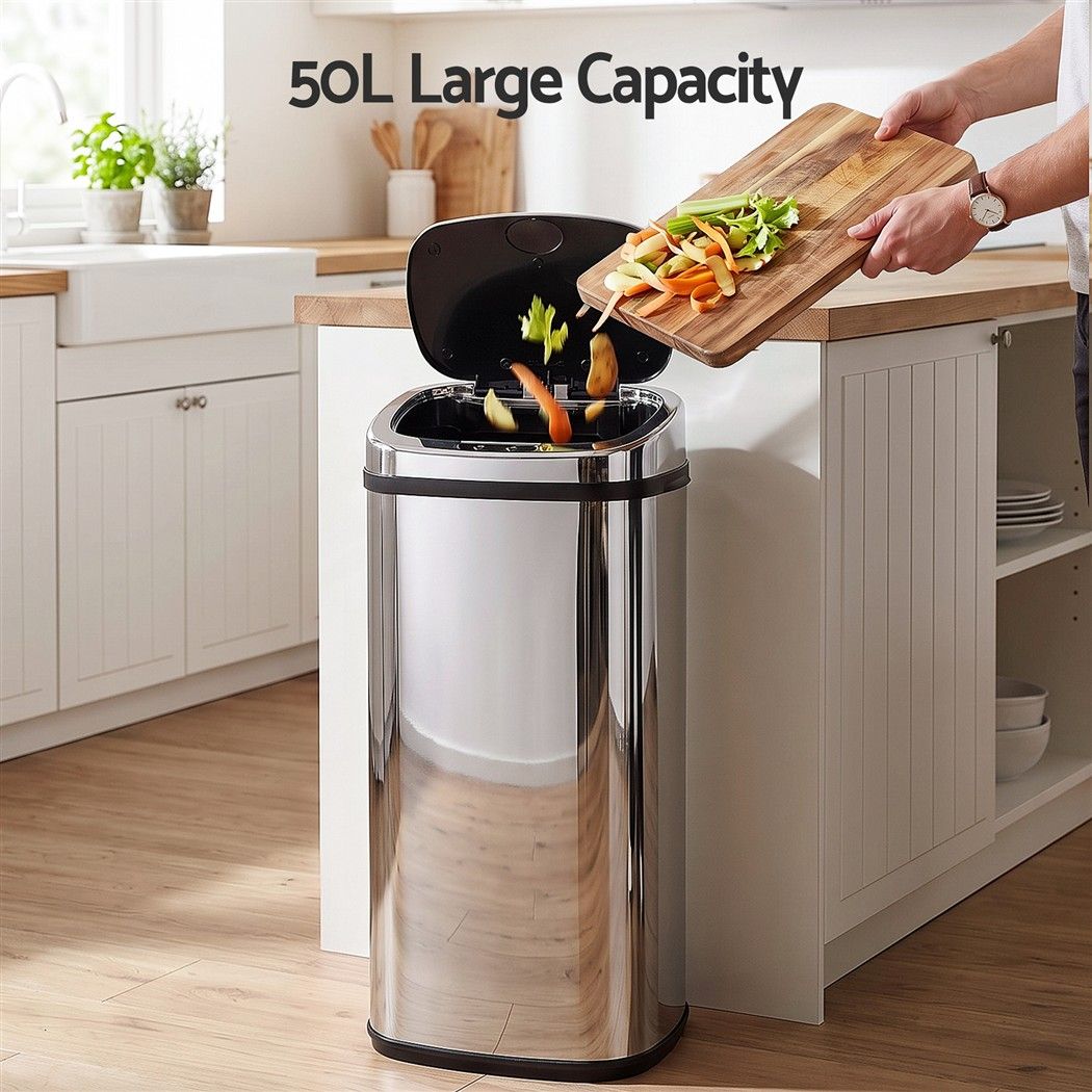 Devanti 50L Motion Sensor Bin Rubbish Automatic Silver