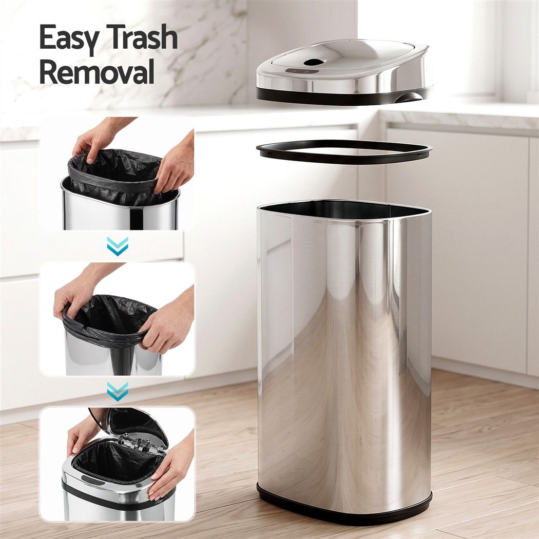 Devanti 50L Motion Sensor Bin Rubbish Automatic Silver