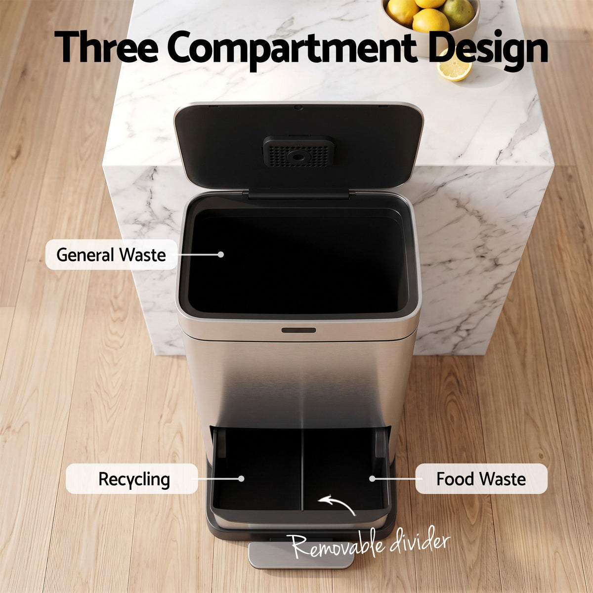 Devanti 70L Motion Sensor Bin Pedal Bins Automatic Siver