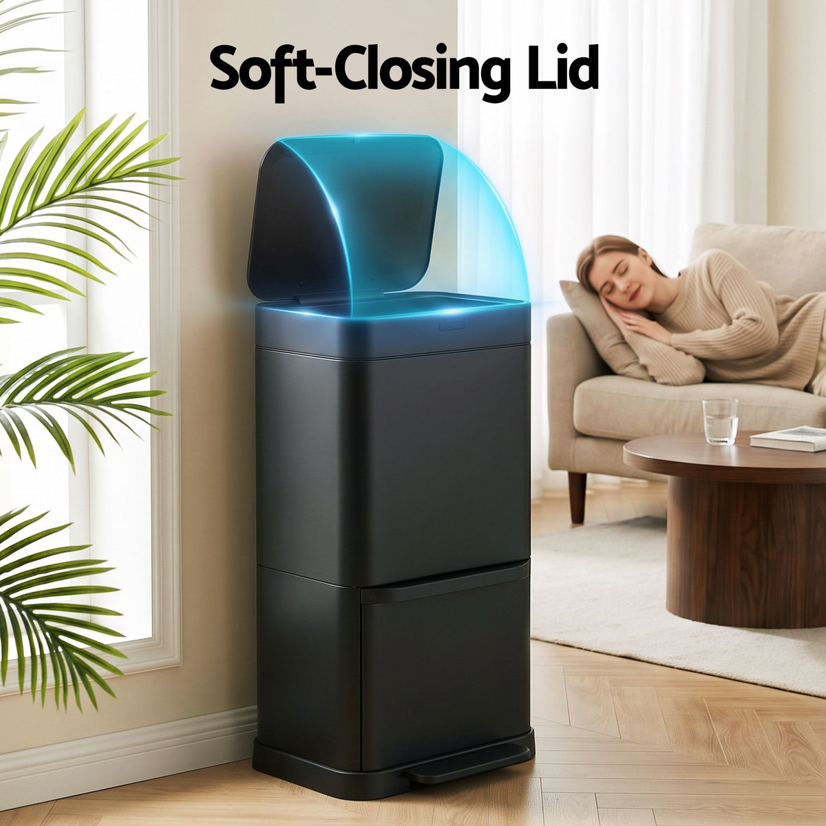 Devanti 70L Motion Sensor Bin Pedal Bins Automatic Black
