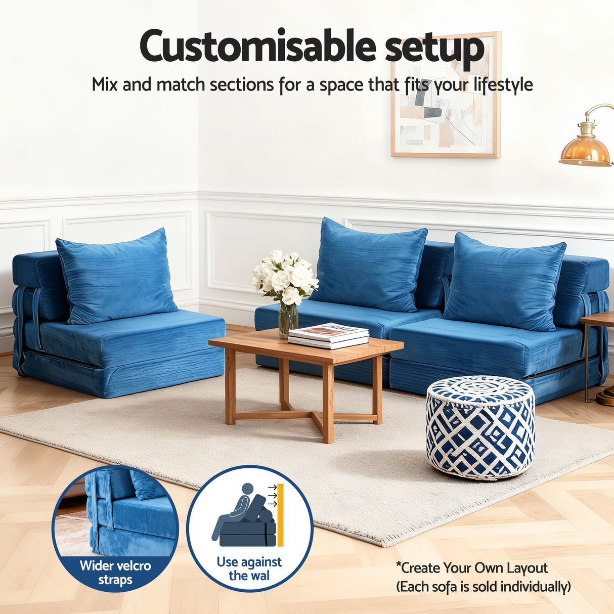 Artiss 3 Pack Folding Sofa Bed Armless Lounger Foam Floor Sofas Futons Couches