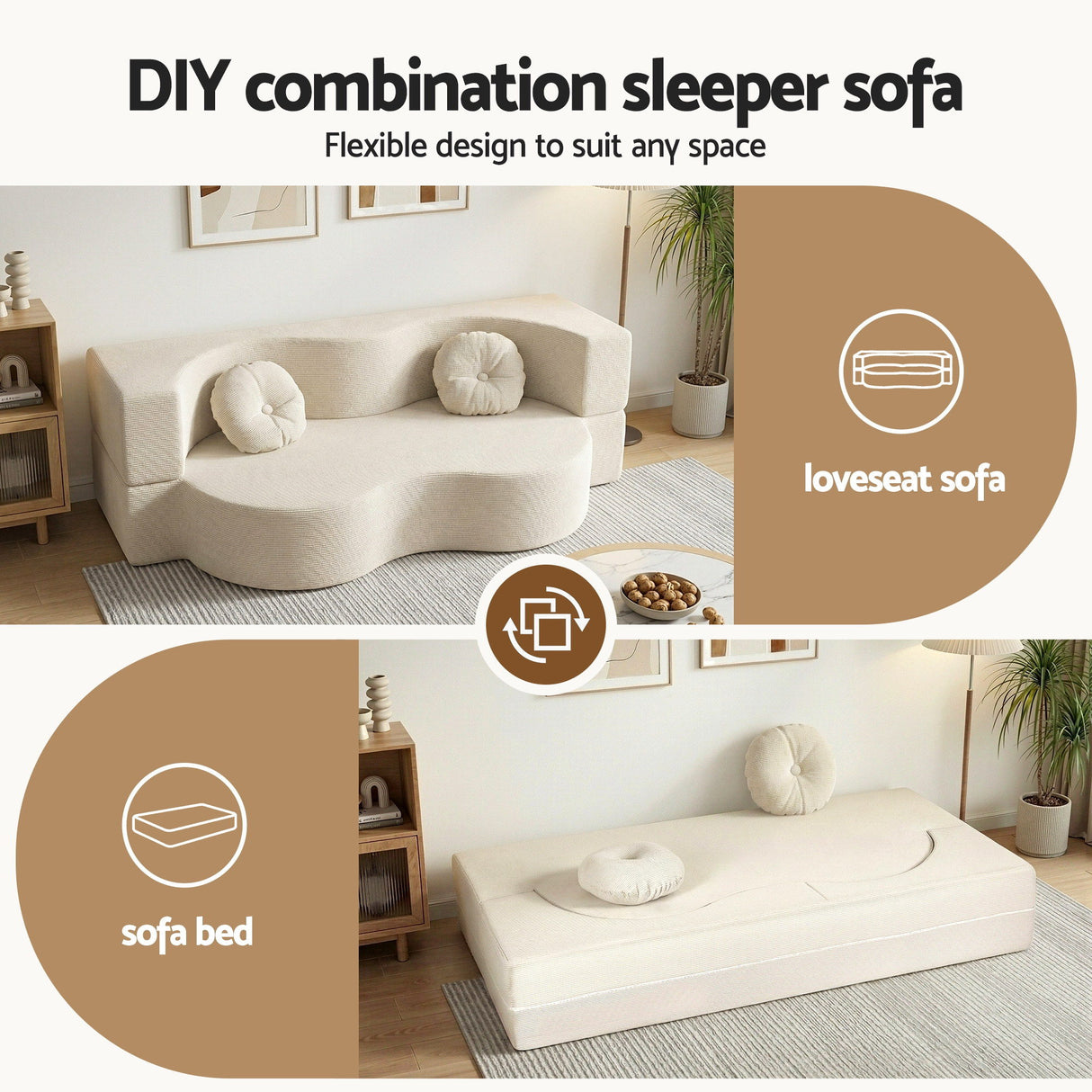Artiss Folding Sofa Bed Floor Couch 2-in-1 Convertible Futon Loveseat Beige