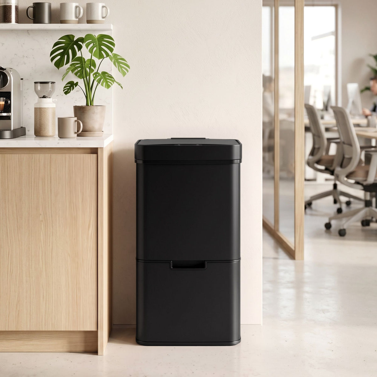 Devanti 72L Sensor Bin Rubbish Bins 4-in-1 Compartment Stainless Steel Trash Can Black