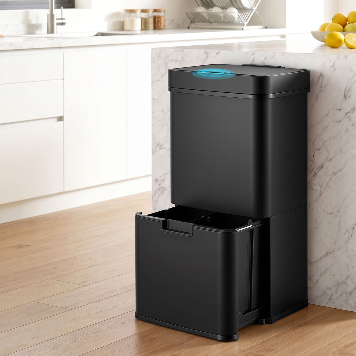 Devanti 72L Sensor Bin Rubbish Bins 4-in-1 Compartment Stainless Steel Trash Can Black