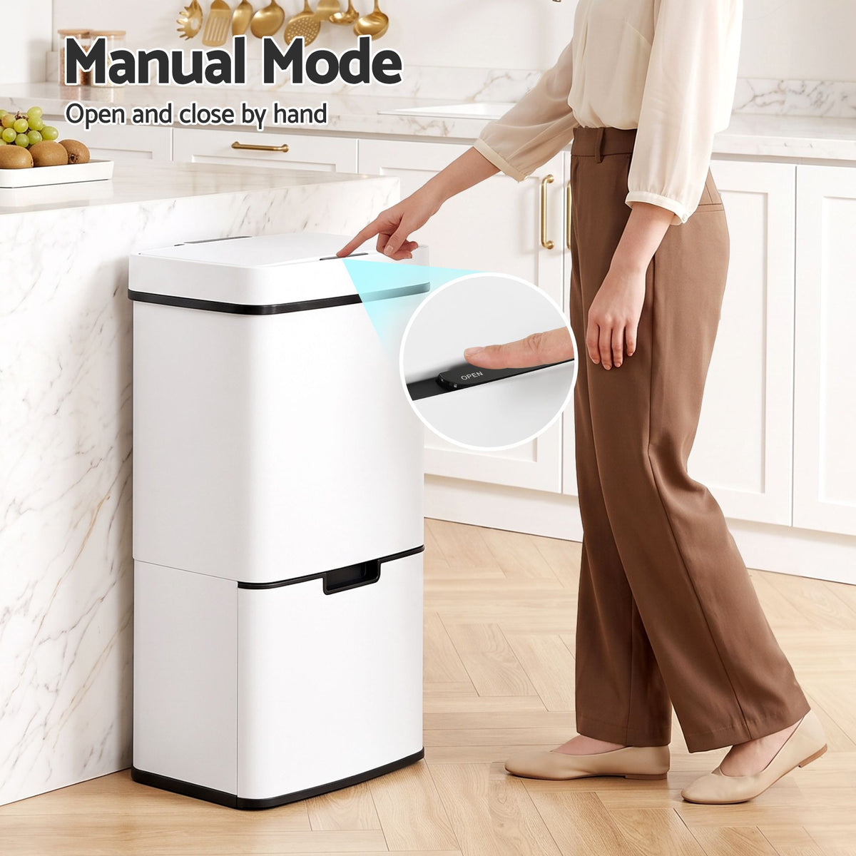 Devanti 72L Sensor Bin Rubbish Bins 4-in-1 Compartment Stainless Steel Trash Can White