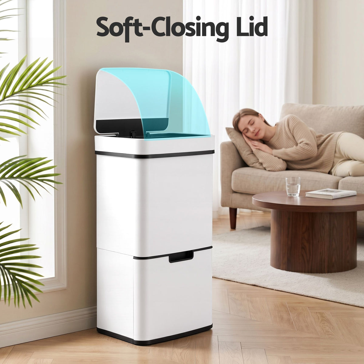Devanti 72L Sensor Bin Rubbish Bins 4-in-1 Compartment Stainless Steel Trash Can White