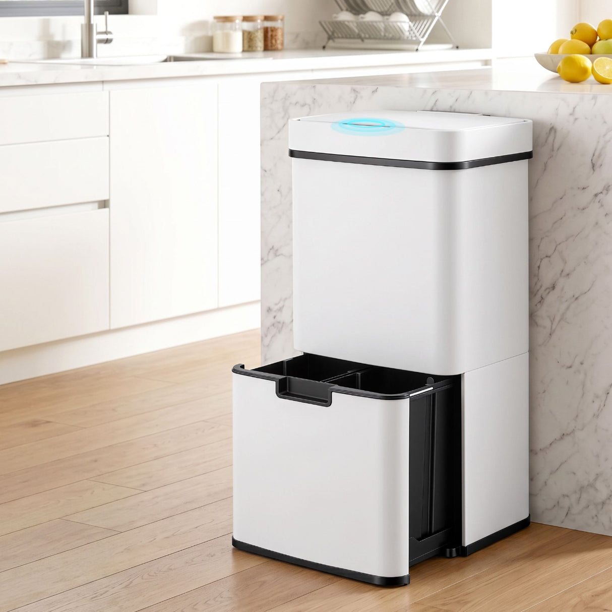 Devanti 72L Sensor Bin Rubbish Bins 4-in-1 Compartment Stainless Steel Trash Can White