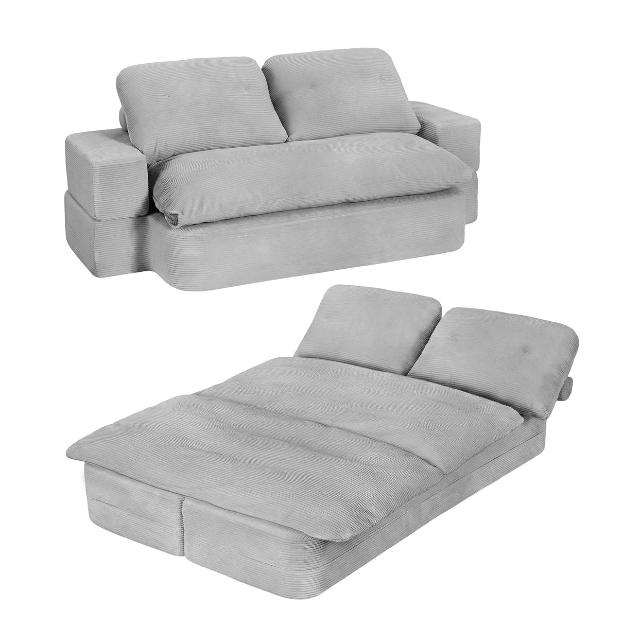 Convertible Folding Sofa Bed in Corduroy Grey