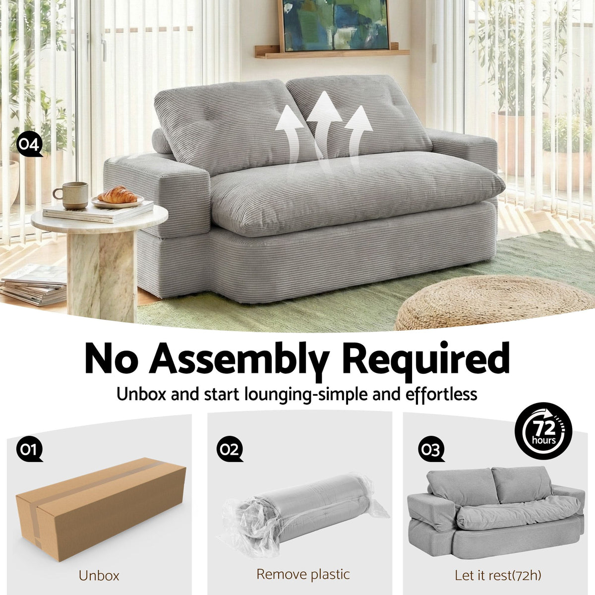 Convertible Folding Sofa Bed in Corduroy Grey