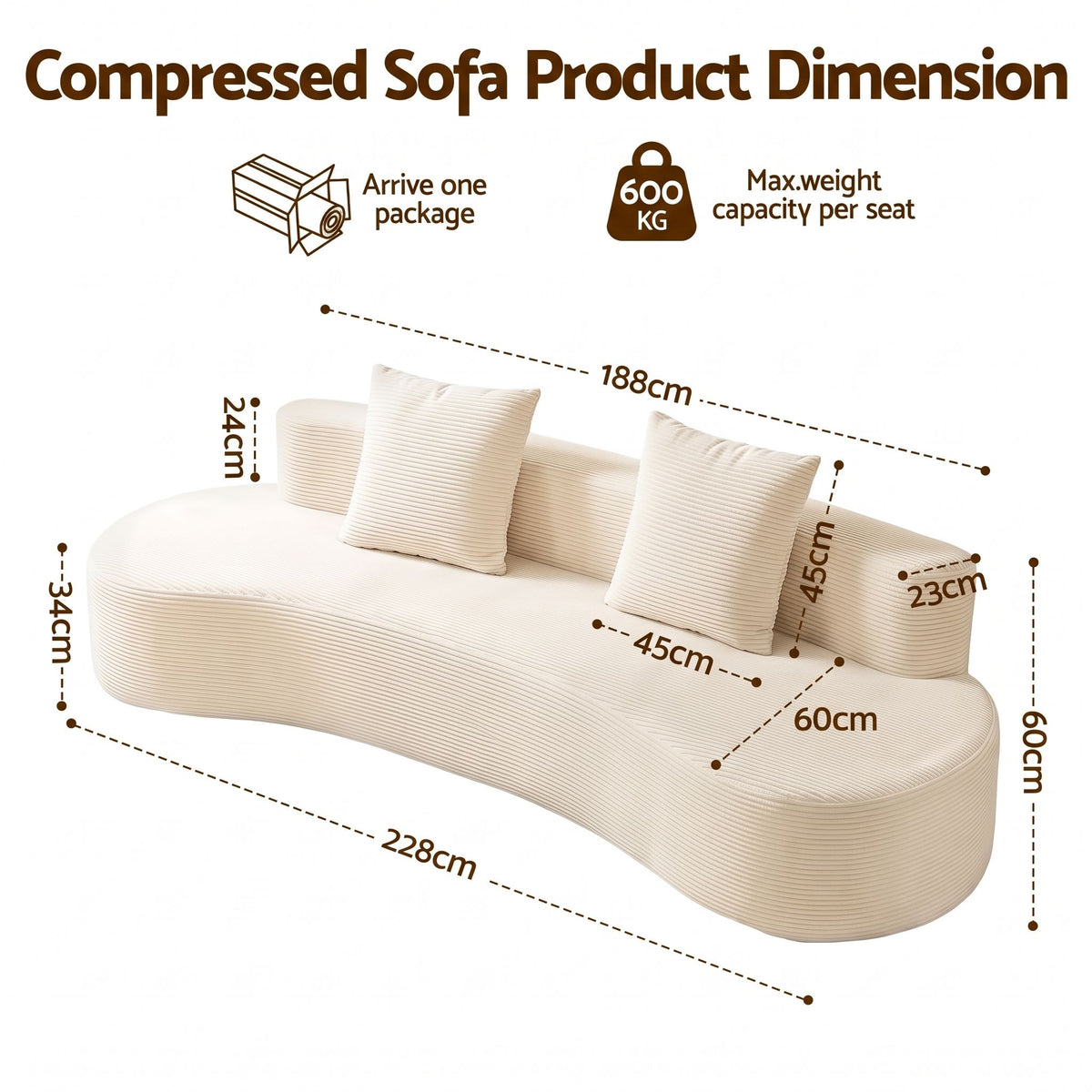 Artiss 228cm Modular Sofa Bed Sectional Boneless Couches for Living Room No Assembly Required