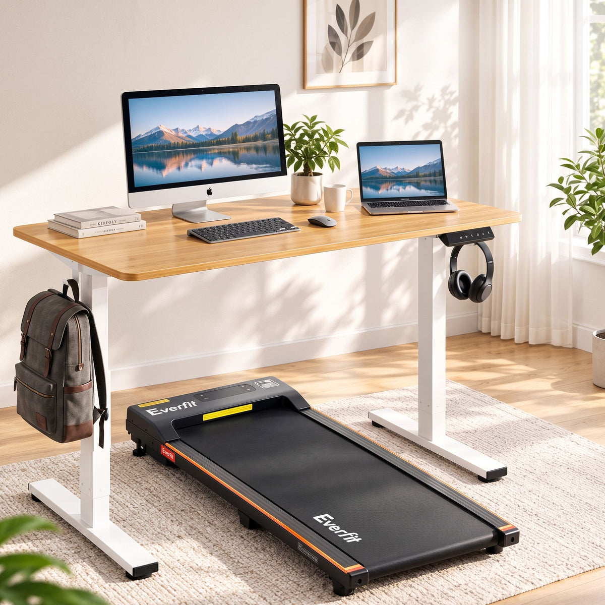 Artiss 100cm Standing Desk Treadmill Motorised Natural Wood
