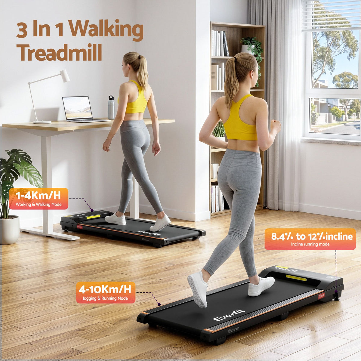 Artiss 100cm Standing Desk Treadmill Motorised Home Office White