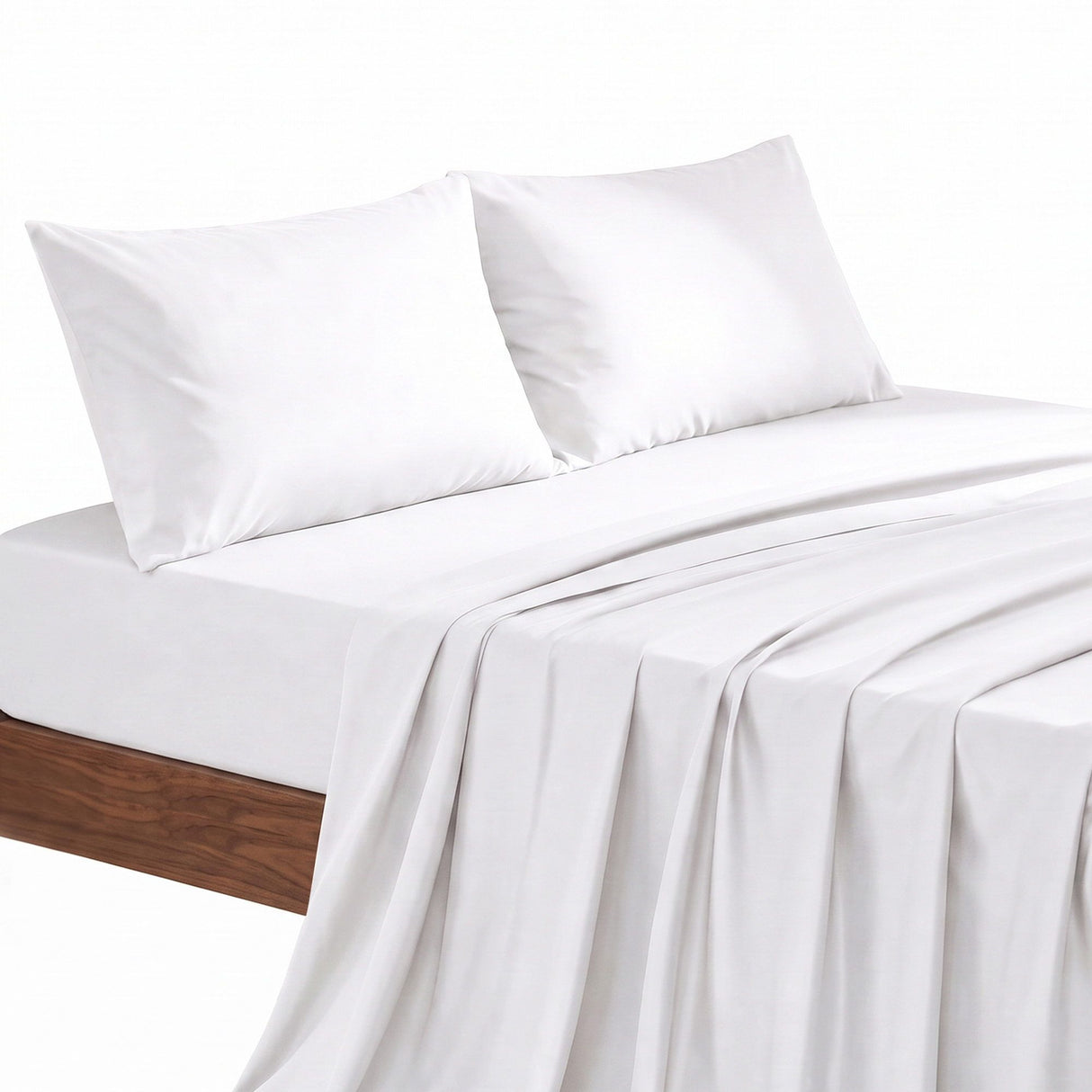 Giselle Queen 500TC Cotton 4Pcs Sheet Set with 40cm Extra Deep Pocket for Thick Mattresses Sateen Weave for Sweaty Nights White