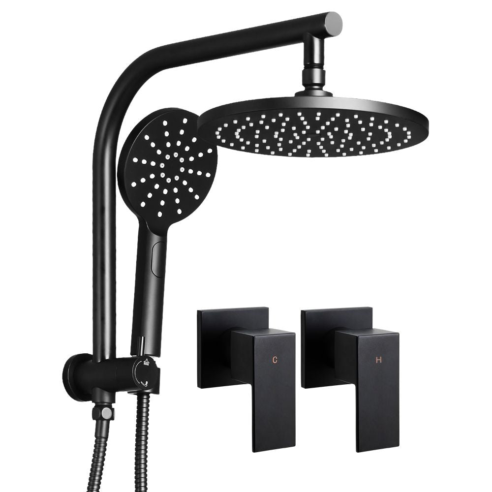 Cefito 9'' Rain Shower Head Set Handheld Round High Pressure Twins Tap Black