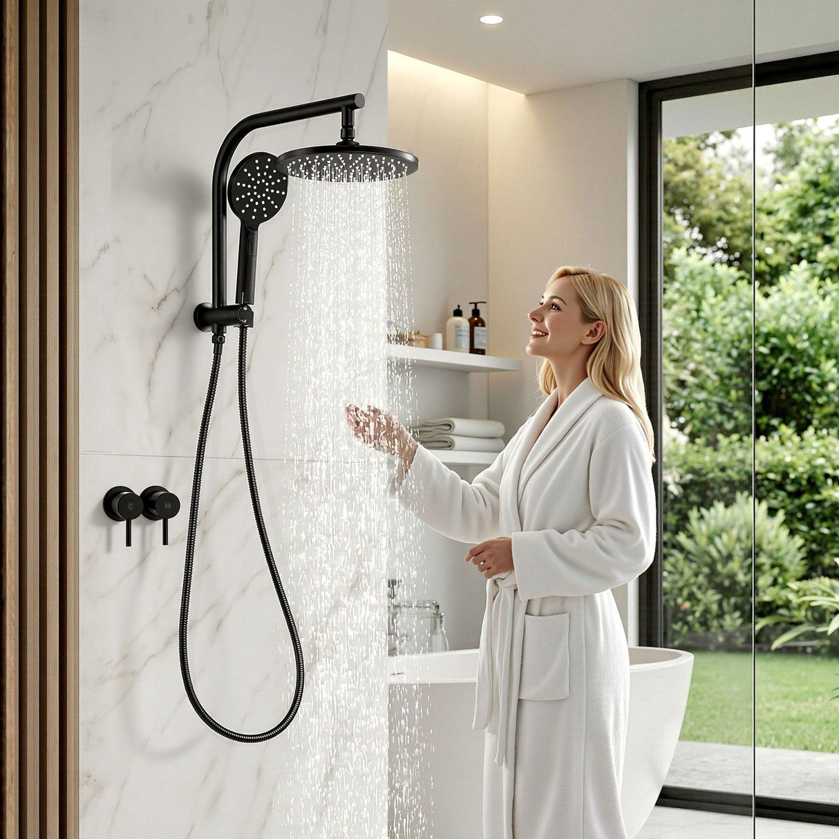 Cefito 9'' Rain Shower Head Set Handheld Round High Pressure Twins Tap Chrome