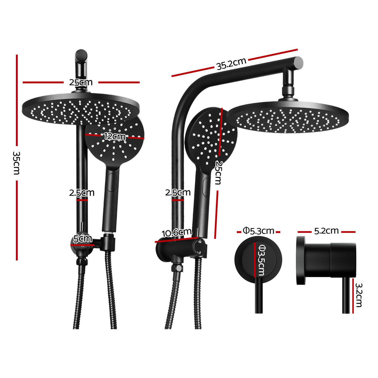 Cefito 9'' Rain Shower Head Set Handheld Round High Pressure Twins Tap Chrome