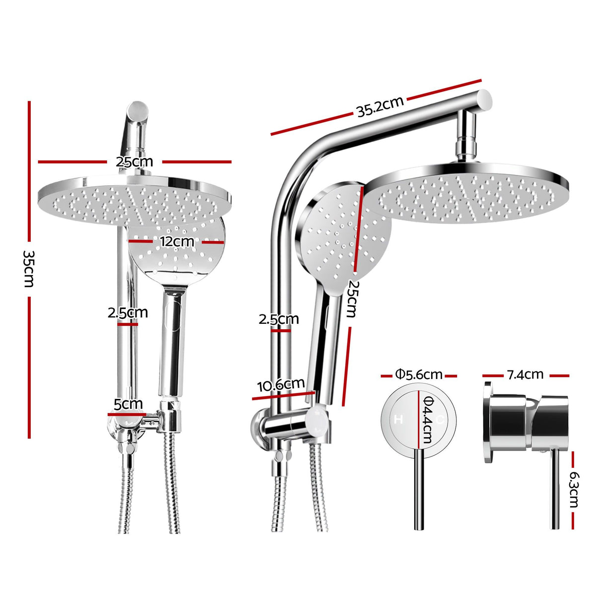 Cefito 9'' Rain Shower Head Set Handheld Round High Pressure Mixer Tap Chrome