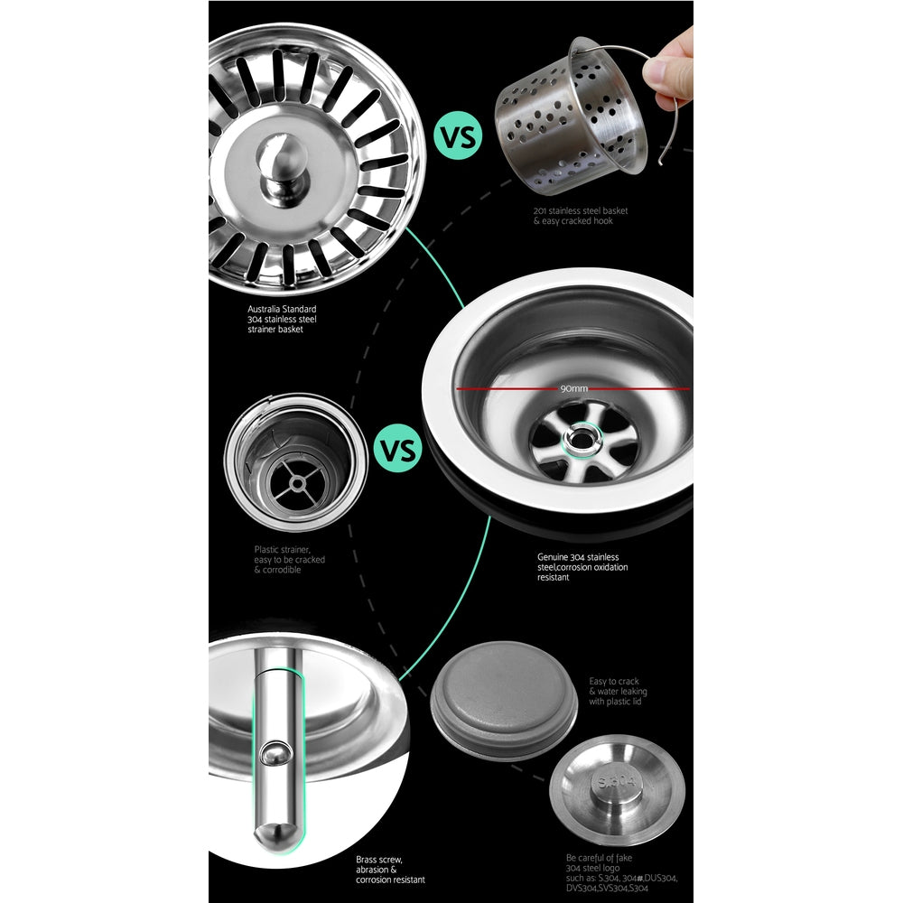 Cefito Kitchen Sink 70X45CM Stainless Steel Basin Single Bowl Silver