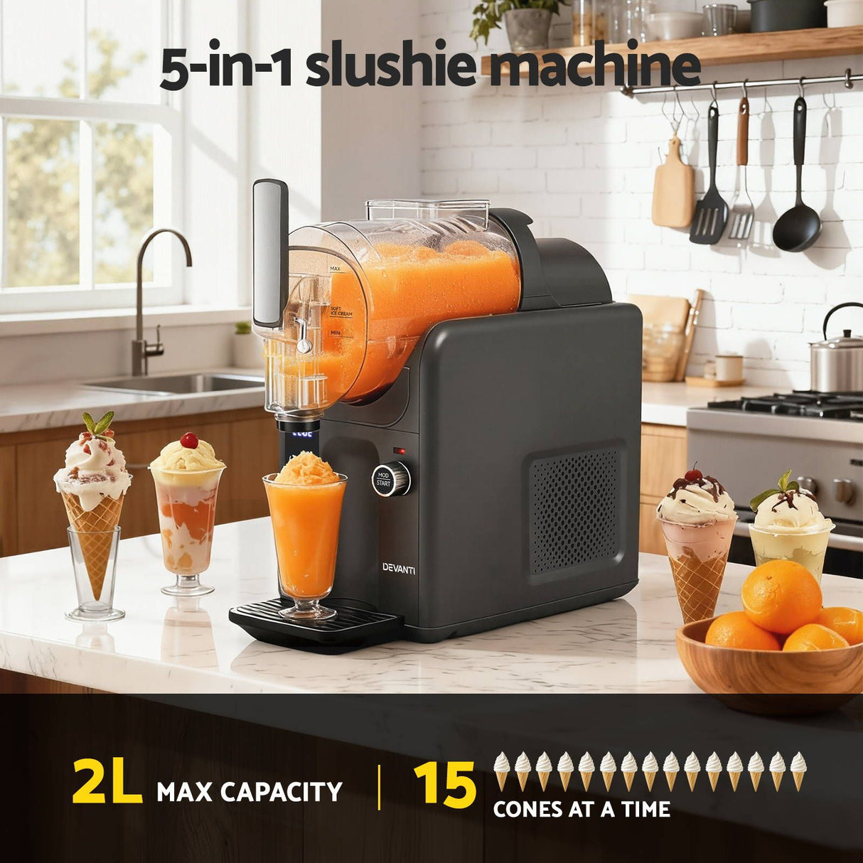 Devanti Slushie Machine Ice Cream Maker 2L Grey