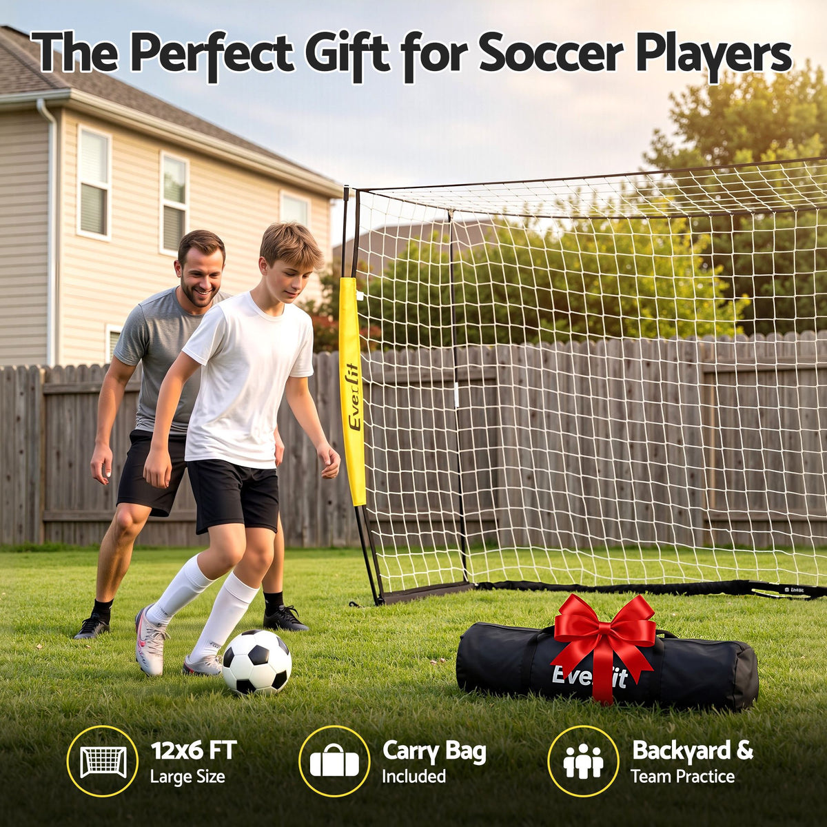 Everfit Portable Soccer Goal Net Fibreglass Polyester 12x6ft