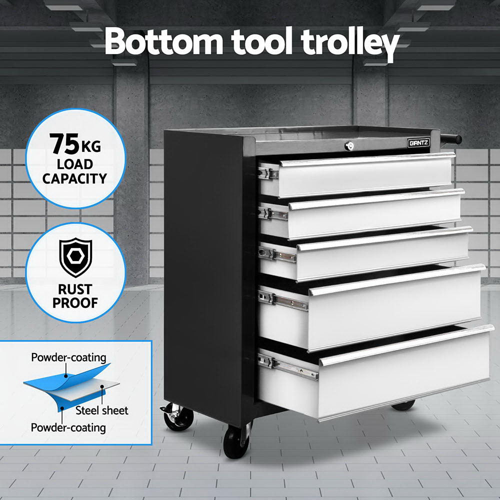 Giantz 15 Drawers Tool Chest Trolley Toolbox 2-in-1 Storage Black& Grey
