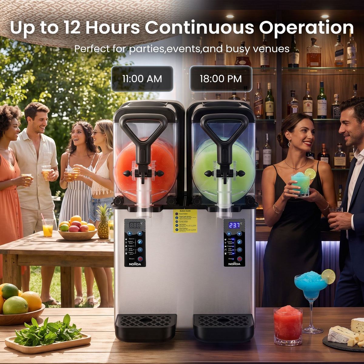 NORDA Slushie Machine 2x4L Tank Commercial Frozen Drink Maker 5 Modes Milkshake