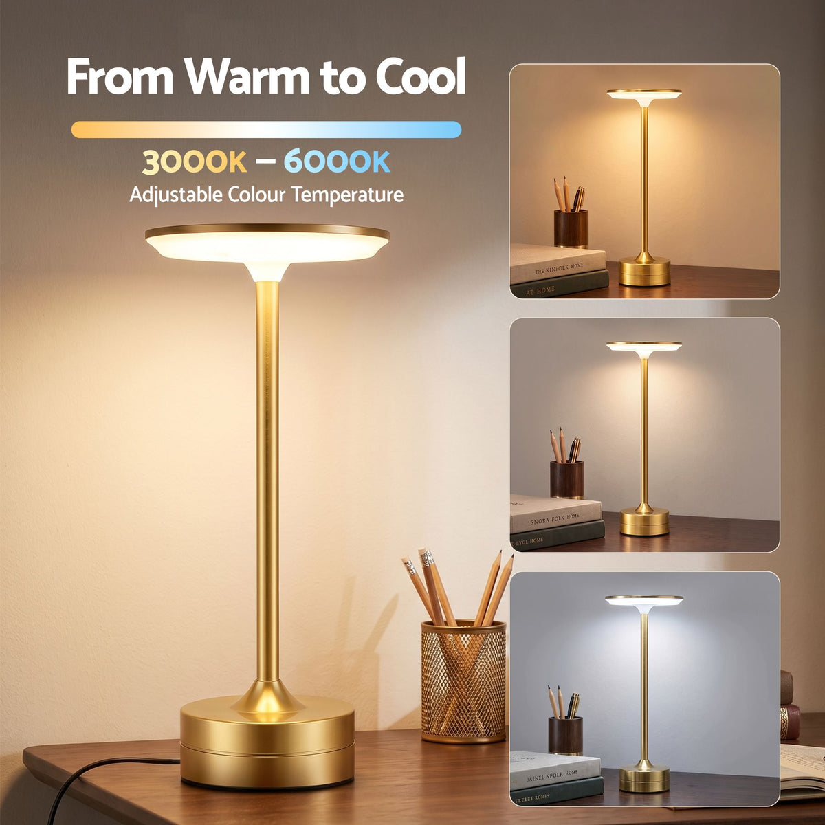 Artiss Gold Touch Table Lamp, Warm to Cool White LED, Dimmable 3000-6000K 24 LEDs, Type-C