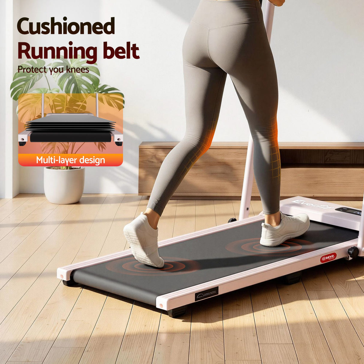 Everfit 3 in 1 Walking Pad Treadmill 12% Incline Foldable Under Desk Treadmills for Home Gym With 38cm Wide Belt Pink