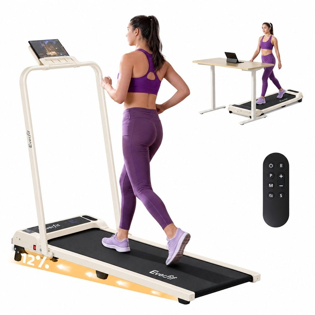 Everfit 3 in 1 Walking Pad Treadmill 12% Incline Foldable Under Desk Treadmills 40cm Belt Beige