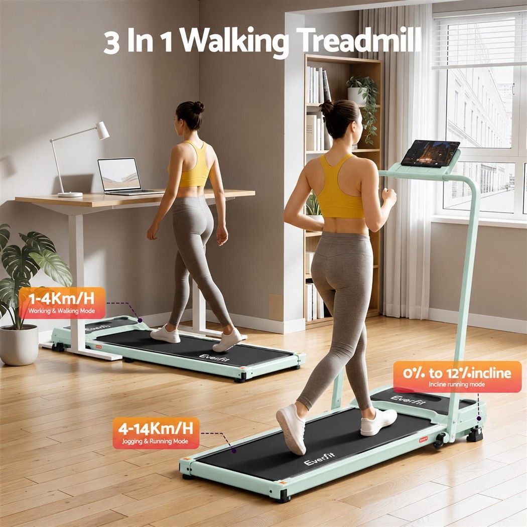 Everfit 3 in 1 Walking Pad Treadmill 12% Incline Foldable Under Desk Treadmills 40cm Belt Green
